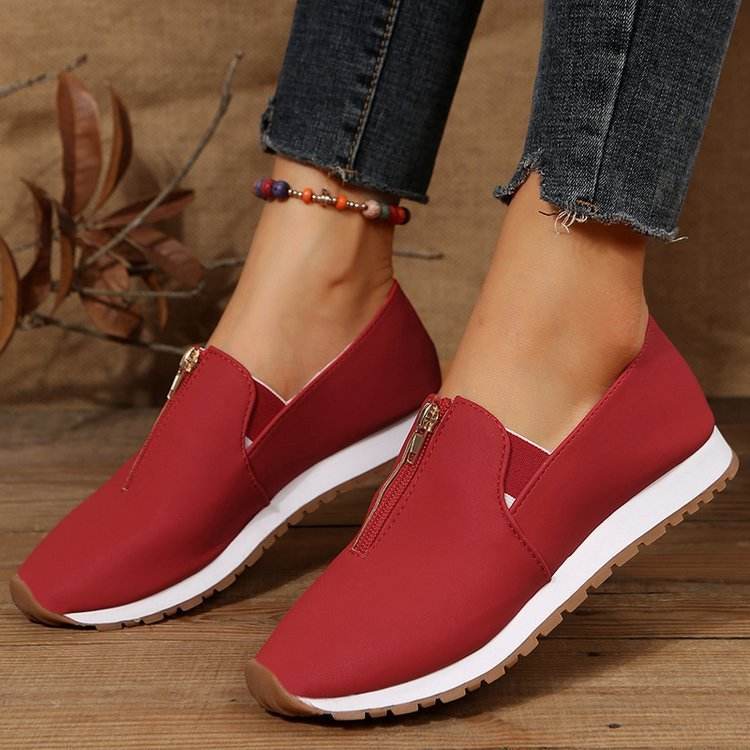 Zip Flats Shoes Comfortable Non Slip Loafers Women - Mubimart