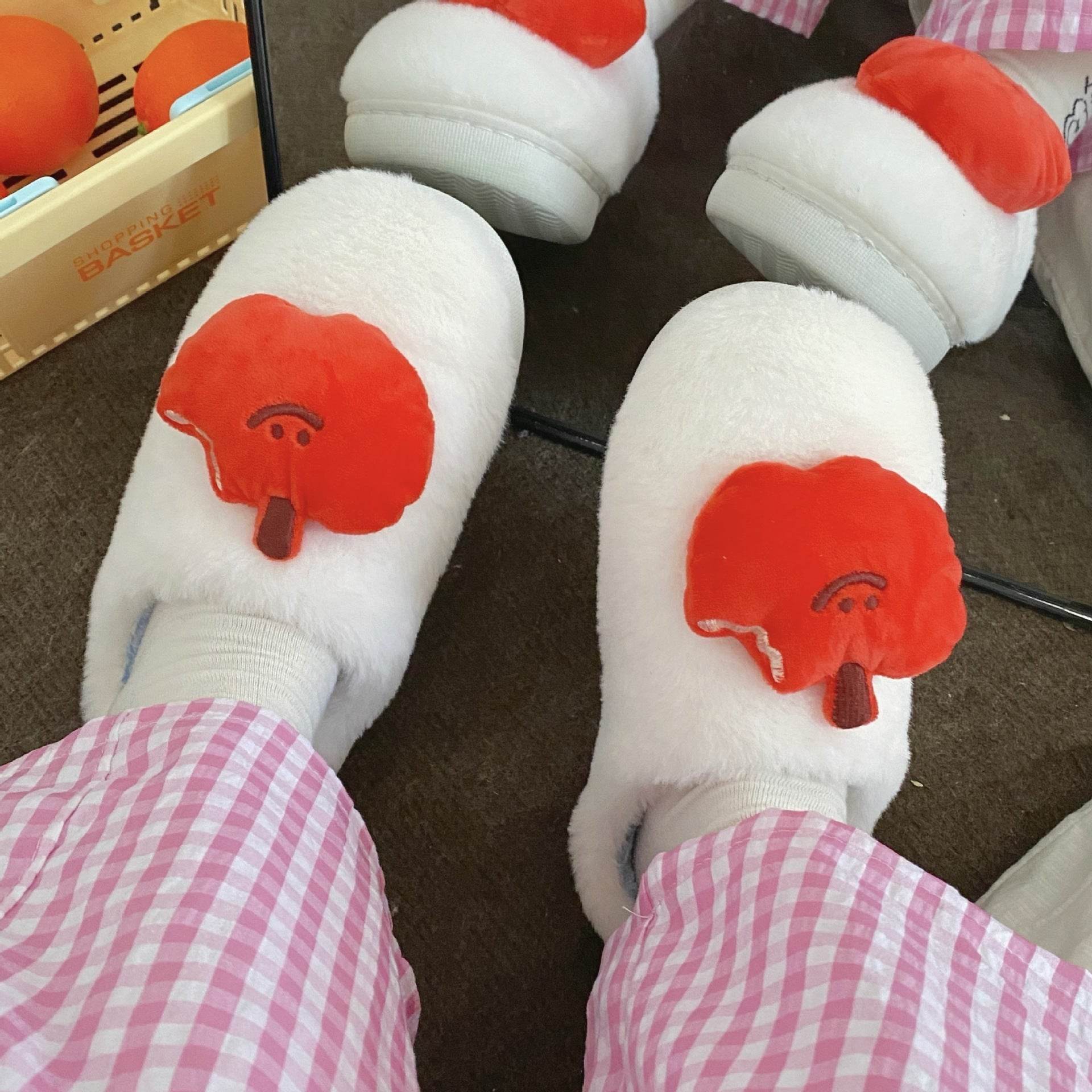 Cute Cartoon Plush Slippers Winter Warm Fleece Shoes Indoor Bedroom Floor Home Slipper For Women - Mubimart