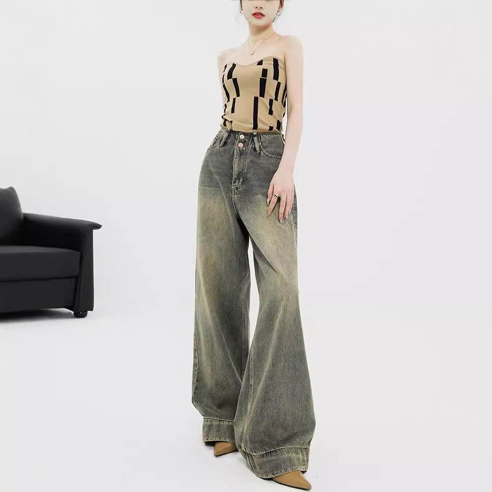 Retro Nostalgic Wide-leg Jeans For Women Summer - Mubimart