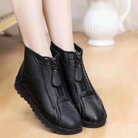 Ankle Boots Women Warm Winter Snow Boots Zipper Flat Shoes - Mubimart