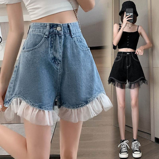 High Waist Design Denim Shorts For Women - Mubimart