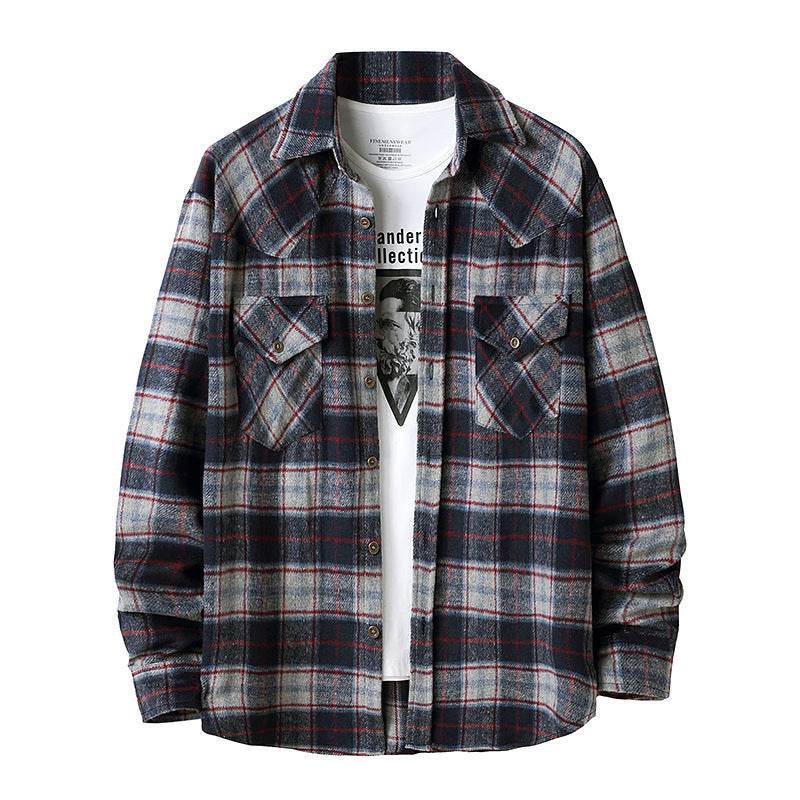 Men's New Style Hanging Shot American Flannel Plaid Shirt Jacket Shirt - Mubimart