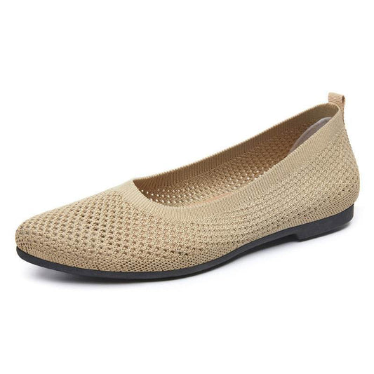 Solid Color Pointed Toe Flat Bottom Flat Heel Soft Bottom Pumps - Mubimart