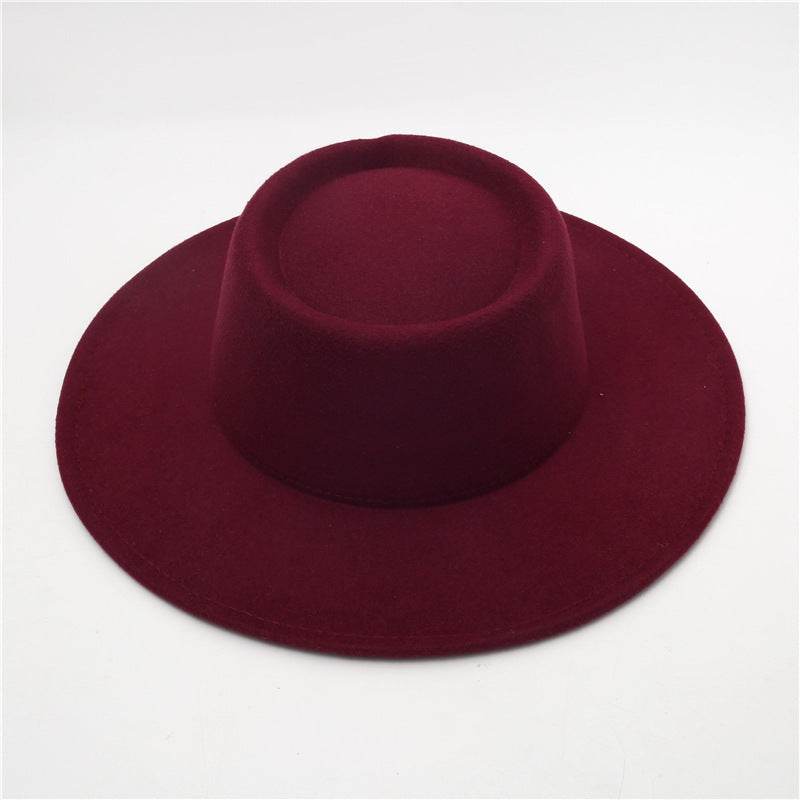 Retro Fedora 8cm Wide Brim Solid Color Concave-convex Dome Woolen Hat - Mubimart