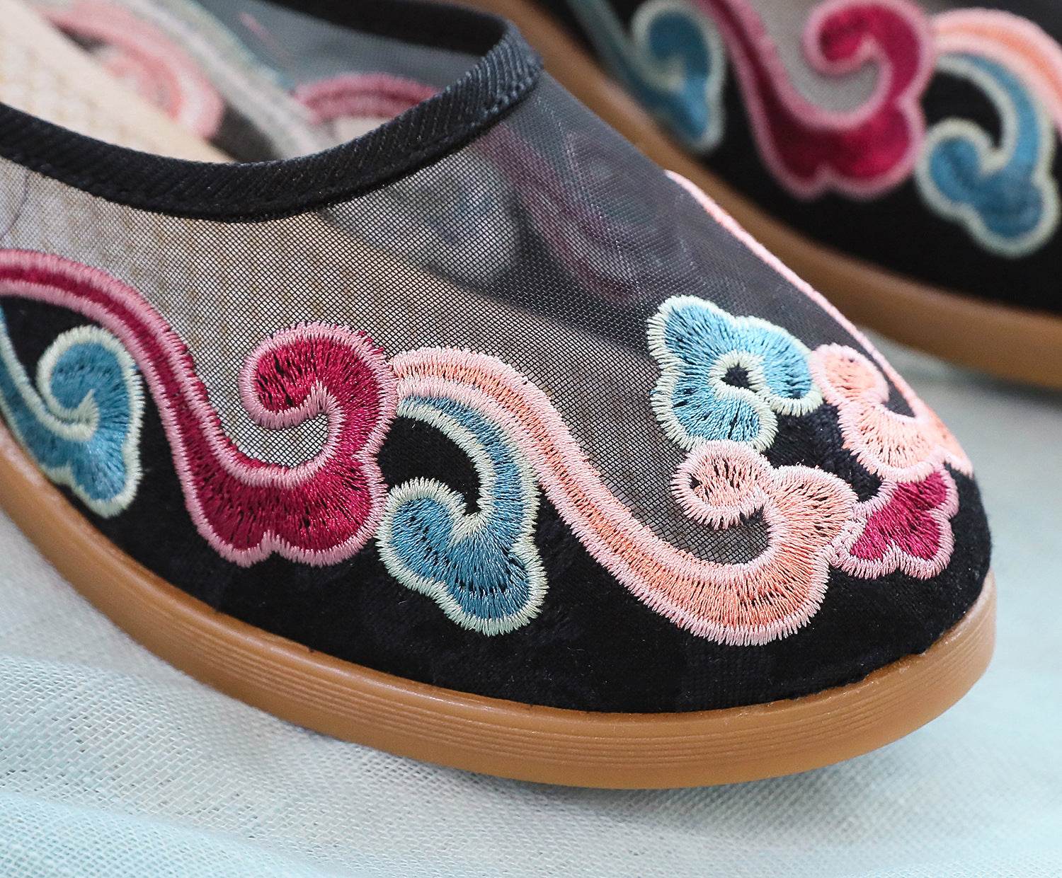 Slippers Mesh Embroidered Cotton Shoes Casual Women Outdoor Slippers - Mubimart