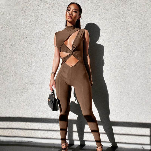 Hollow Out Exercise Fitness Jumpsuit Women - Mubimart