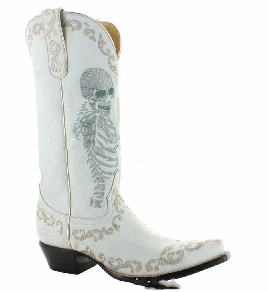 Skull Tall Pointed Toe Chunky Mid Heel Martin Boots - Mubimart