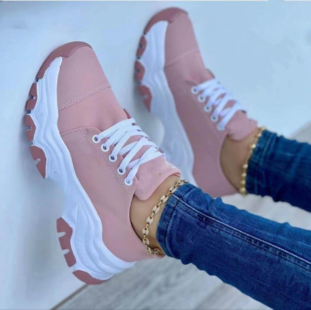 Platform Sport Flats Shoes Lace-up Sneaker Outdoor Walking Casual Shoes Women - Mubimart