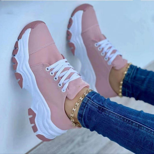 Platform Sport Flats Shoes Lace-up Sneaker Outdoor Walking Casual Shoes Women - Mubimart