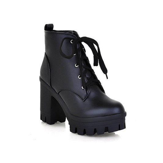 Ladies Lace Up High Heels New Sexy Thick Sole Punk Winter Snowshoes - Mubimart
