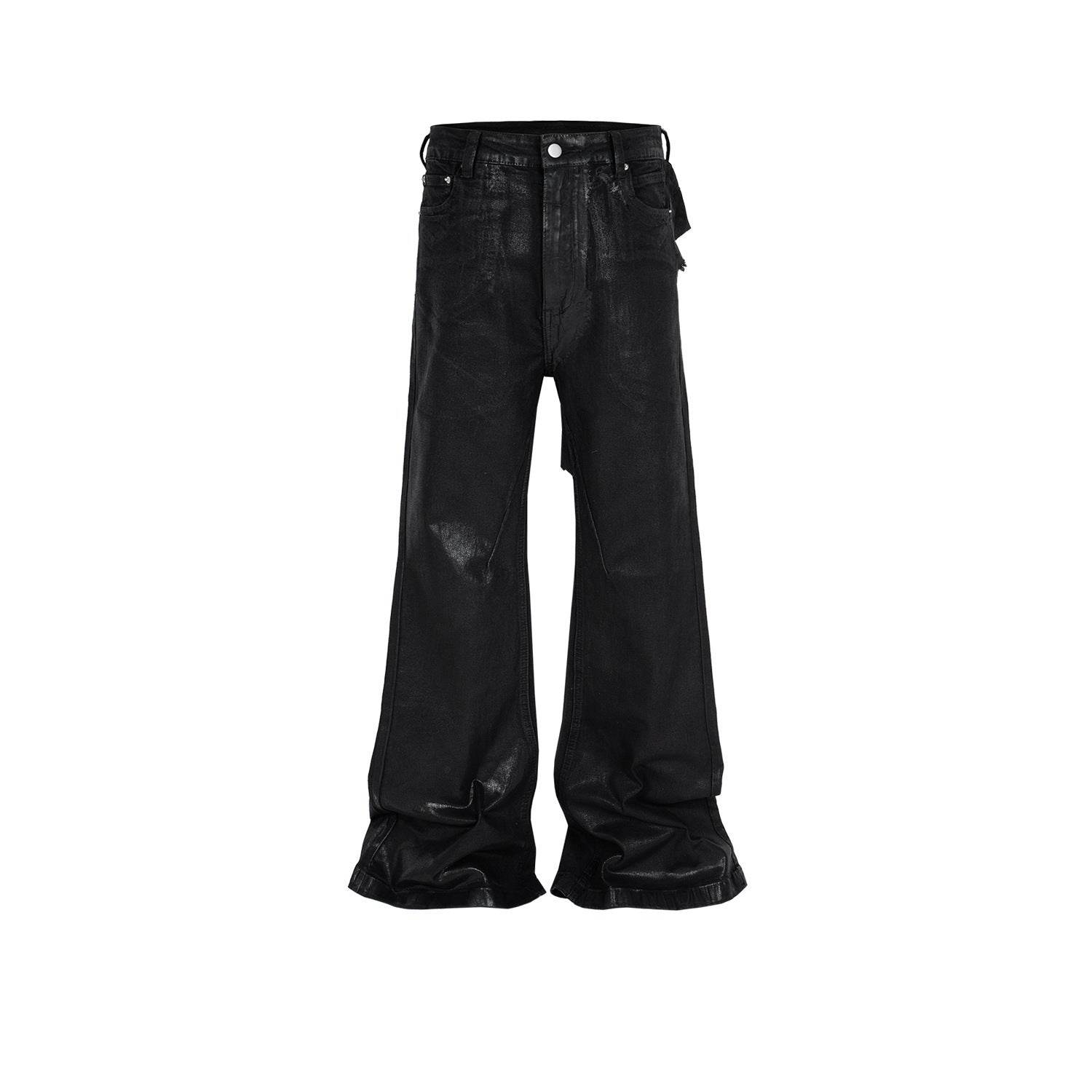 Men's Vinyl Coated Bootcut Trousers Stitching Damaged Jeans - Mubimart