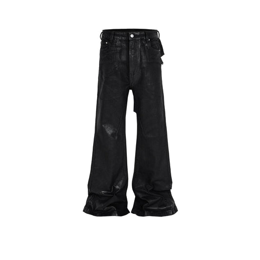 Men's Vinyl Coated Bootcut Trousers Stitching Damaged Jeans - Mubimart