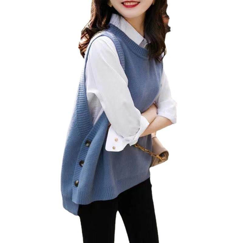 Plus Size Women's Sleeveless Vest Knit Sweater Crew Neck - Mubimart