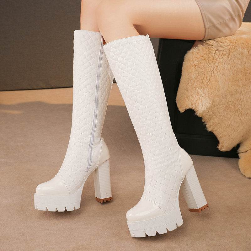 Block Heel Tall Boots Women's Boots Side Zipper - Mubimart