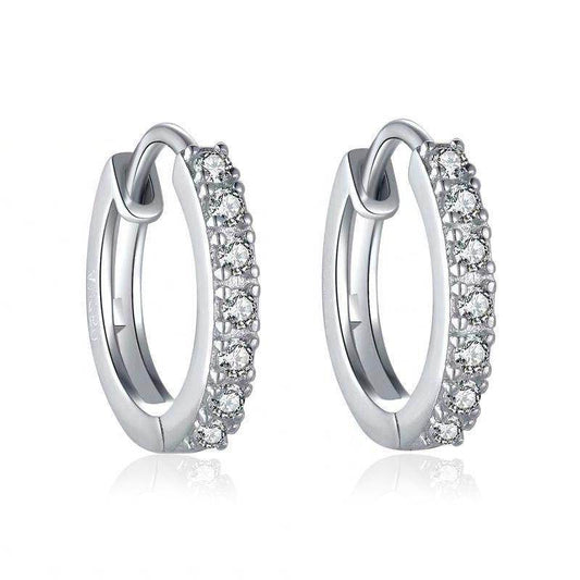 925 Sterling Silver Crystal Stud Hoop Earrings Fashion Women - Mubimart