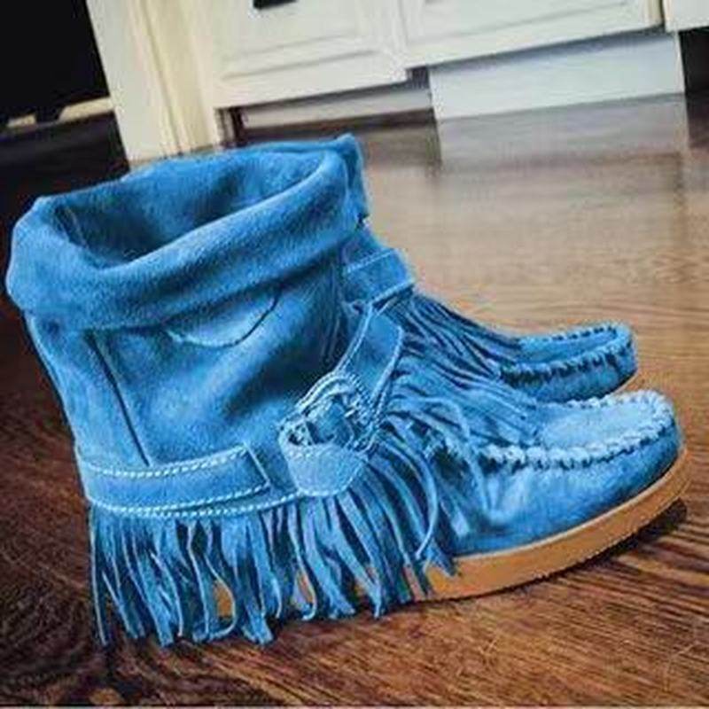 Fringe Middle Boots Women Sexy Tassel Boots Fashion Buckle - Mubimart