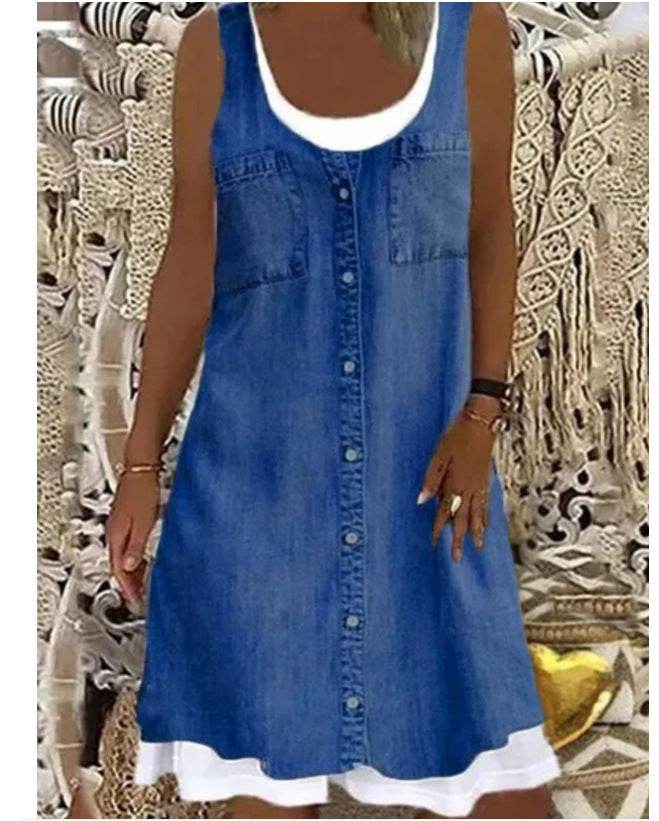 Round Neck Halterneck Plus Size Casual Dress - Mubimart