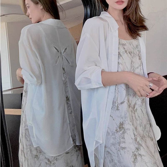 French Romantic Openwork Blouse Women - Mubimart