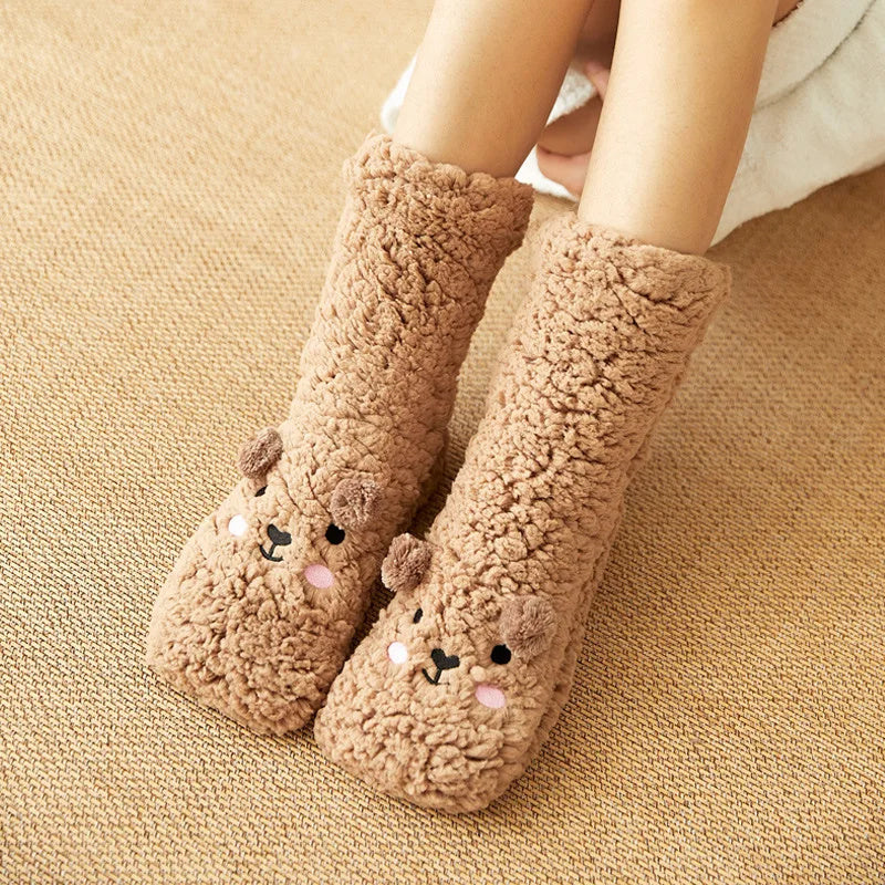 Cartoon Floor Winter Thick Polyester Fleece Fluffy Microfiber Women Fuzzy Socks Funny Fuzzy Dog Slipper Socks For Women Cute Fluffy Thick Warm Winter Socks Microfiber Soft Home Socks Christmas Gift - Mubimart - Fuzzy socks 