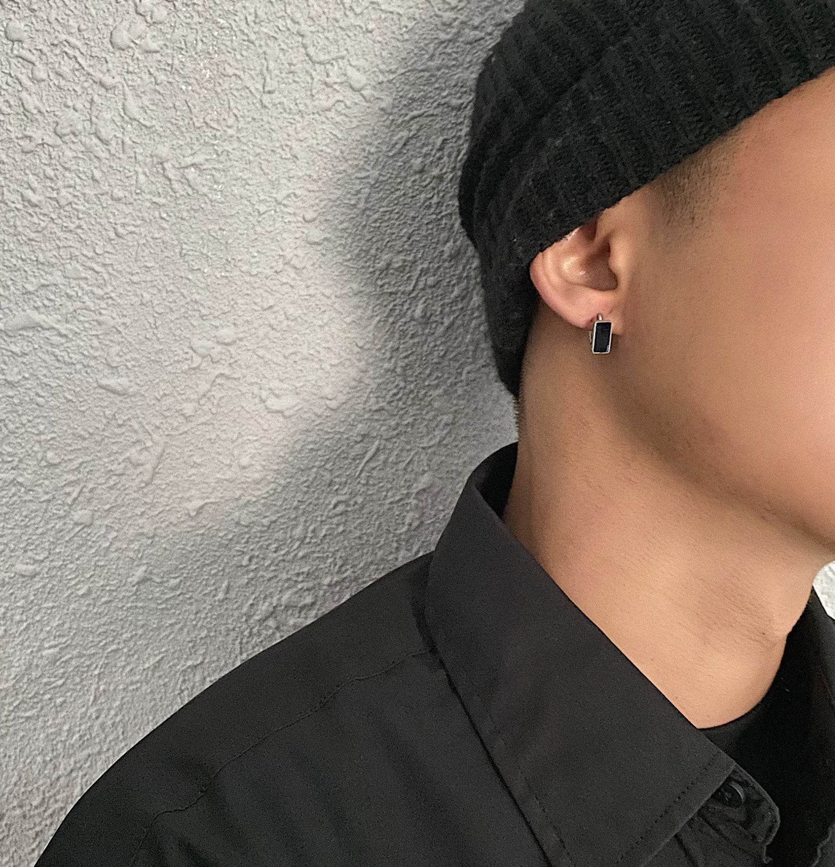 Colorless Earrings For Men Oil Drop Black - Mubimart