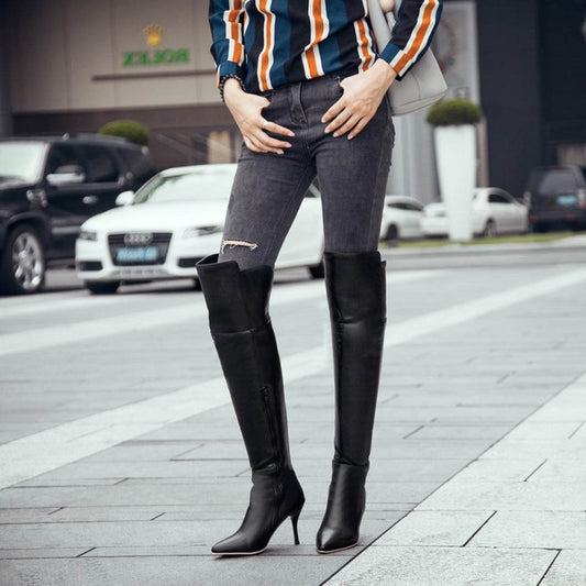 Zip Stiletto Ladies Over-the-knee Boots - Mubimart