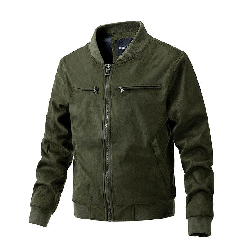 Suede Stand Collar Men's Jacket Double Zipper Pocket Clothing Mens - Mubimart