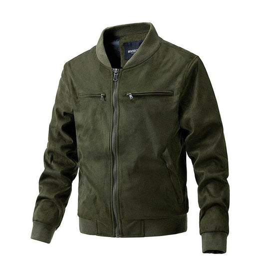Suede Stand Collar Men's Jacket Double Zipper Pocket Clothing Mens - Mubimart