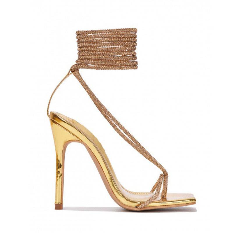 Women's Strappy Sandals Square Toe Flip Flops Stiletto High Heel Pumps Party Office Shoes - Mubimart