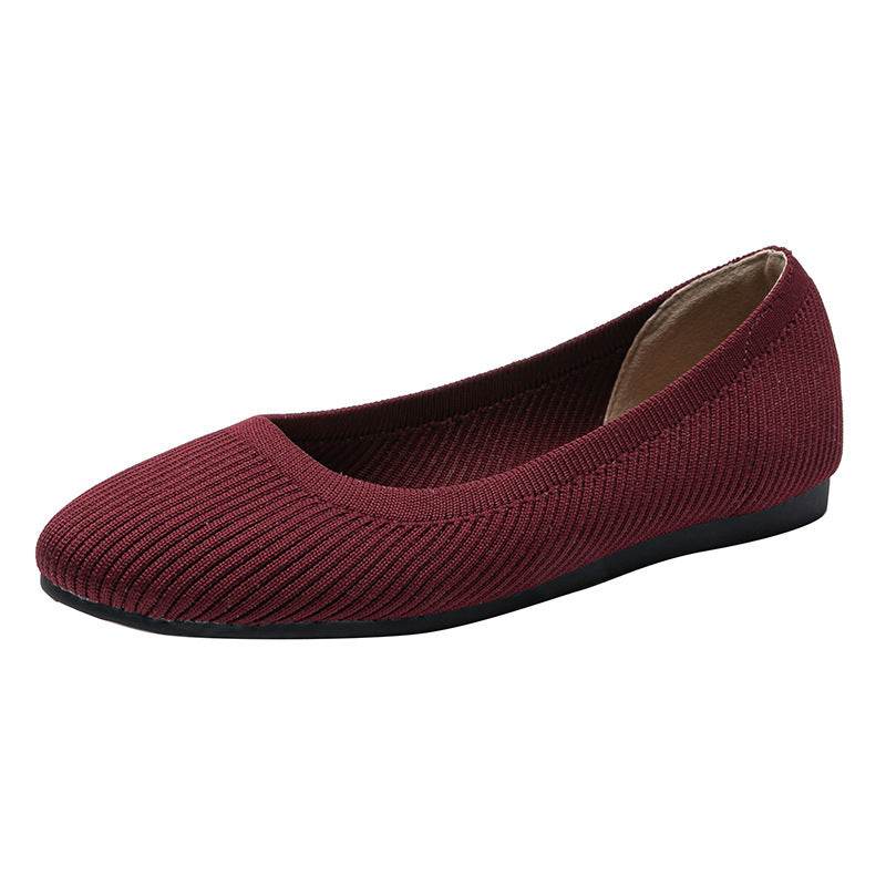 Round Toe Shallow Mouth Fabric Flat Knitted Soft Bottom Boat Shoes - Mubimart