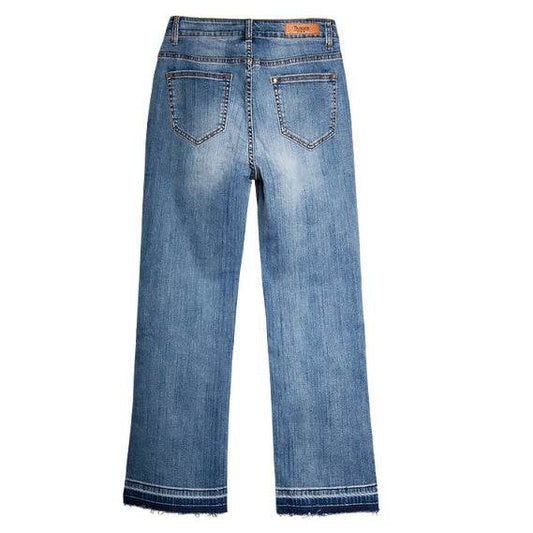 Women's Washed Elastic Loose Wide Leg Ankle-length Bootcut Jeans - Mubimart