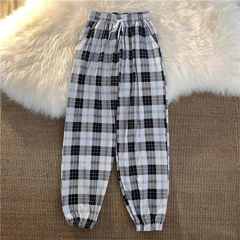 Plaid Pants Women's Casual Jogger Pants Fashion Loose Street Harem Pants - Mubimart
