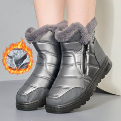 Winter-Schneestiefel aus dickem Plüsch mit seitlichem Reißverschluss, hohe Plateausohle, warme Baumwollschuhe, Damen, wasserdicht, Fleece-Wanderstiefel