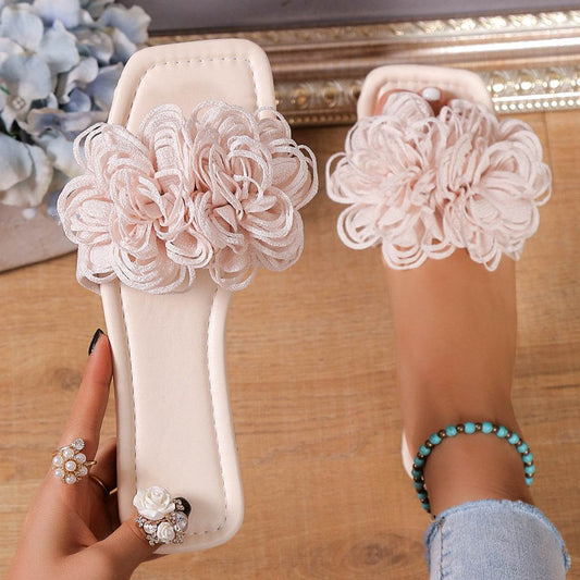 Fashion Flower Flat Slippers For Women - Mubimart