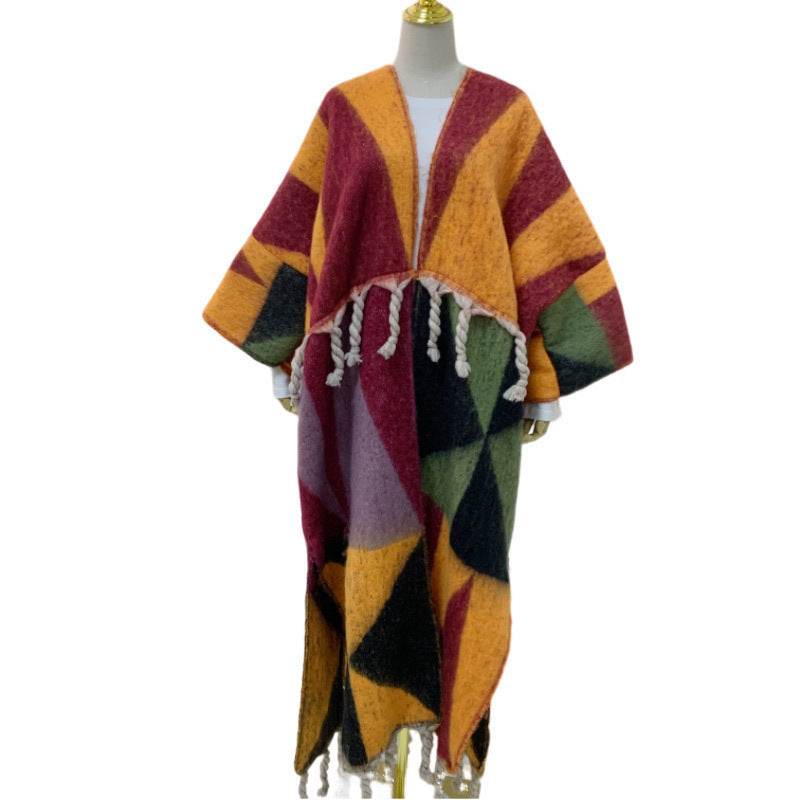 RETRO Geometric Double-sided Color Matching Robe For Women - Mubimart