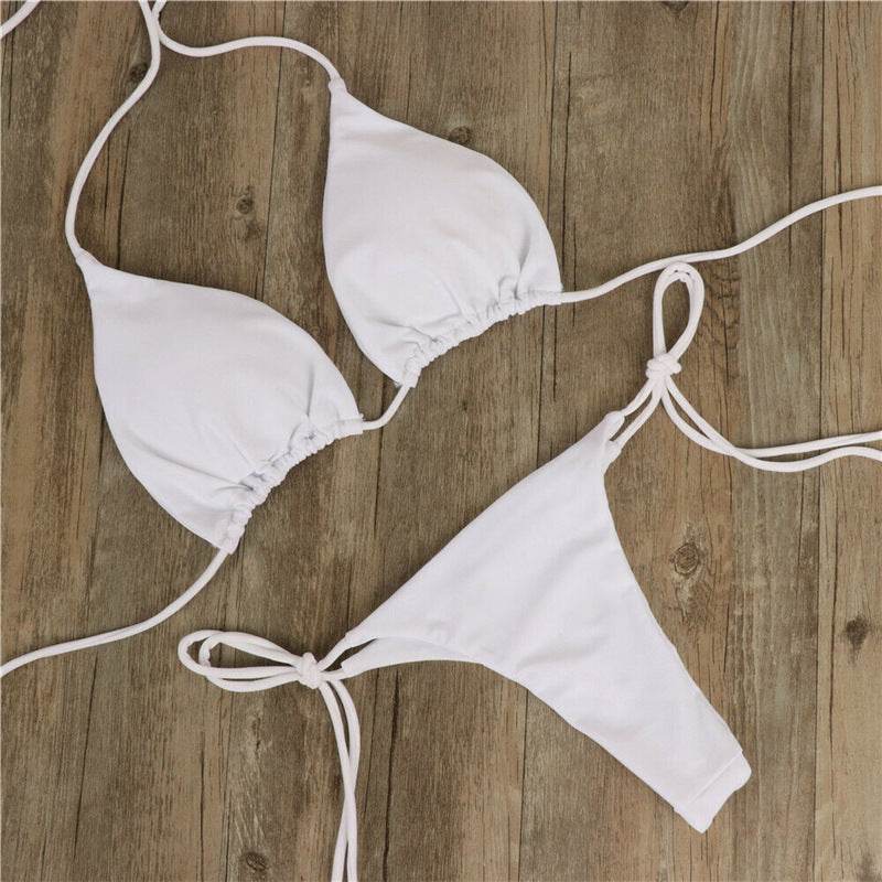 Halter Neck Tie Bikini Ladies Split Tie Swimsuit - Mubimart