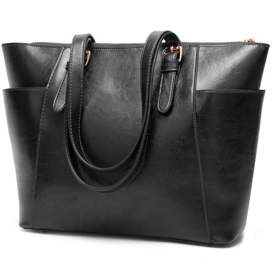Oil Wax Leather Women Handbag Large Capacity Tote Bag - Mubimart