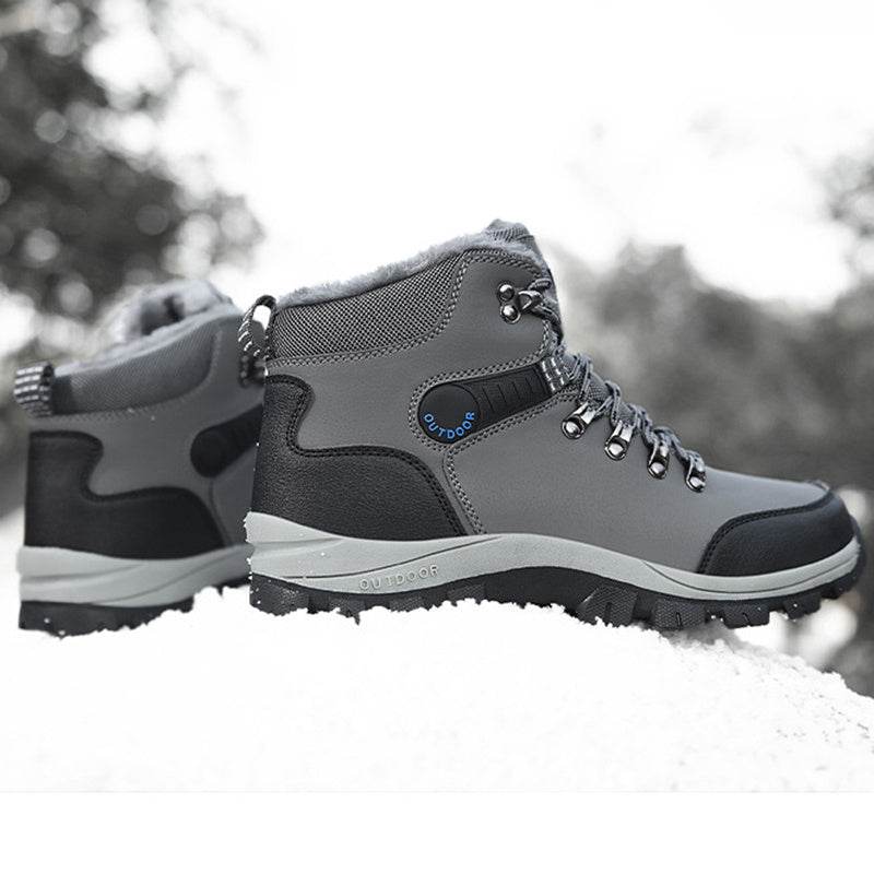 Winter Snow Boots Men Warm Plush Ankle Boots Hiking Lace-up Shoes - Mubimart