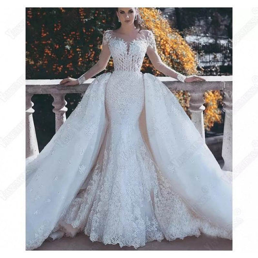 Africa Mermaid Wedding Dresses Long Sleeves Bridal Gowns - Mubimart