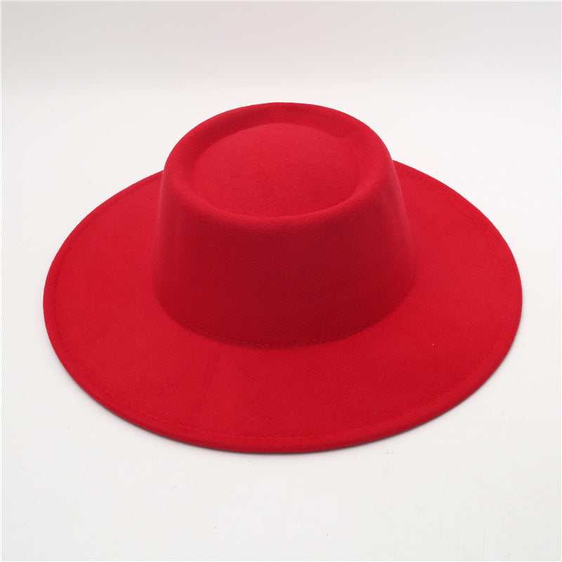 Retro Fedora 8cm Wide Brim Solid Color Concave-convex Dome Woolen Hat