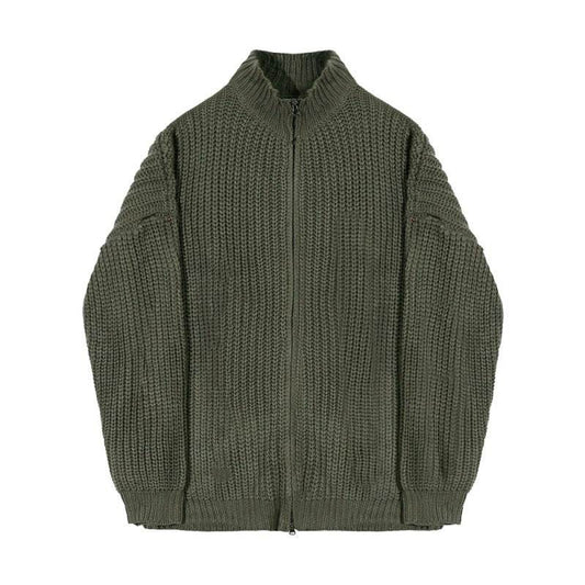 Half-high Neck Zip Knit Cardigan - Mubimart
