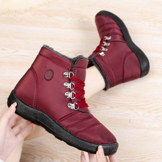 Hiking Shoes Warm Women's Snow Boots Lace-up Waterproof - Mubimart