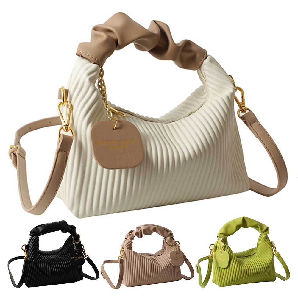 Women Fashion Crossbody Bag PU Leather Pleated Cloud Small Tote Bags Casual Simple Elegant Temperament Messenger Bags - Mubimart