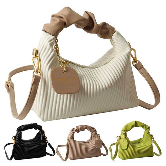 Women Fashion Crossbody Bag PU Leather Pleated Cloud Small Tote Bags Casual Simple Elegant Temperament Messenger Bags - Mubimart