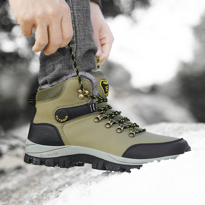 Winter Snow Boots Men Warm Plush Ankle Boots Hiking Lace-up Shoes - Mubimart