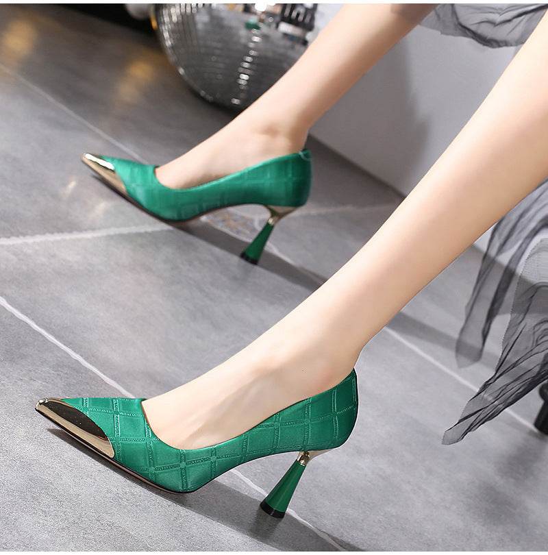 Wine Glass Heel Pumps Metal Pointed Toe Pumps - Mubimart