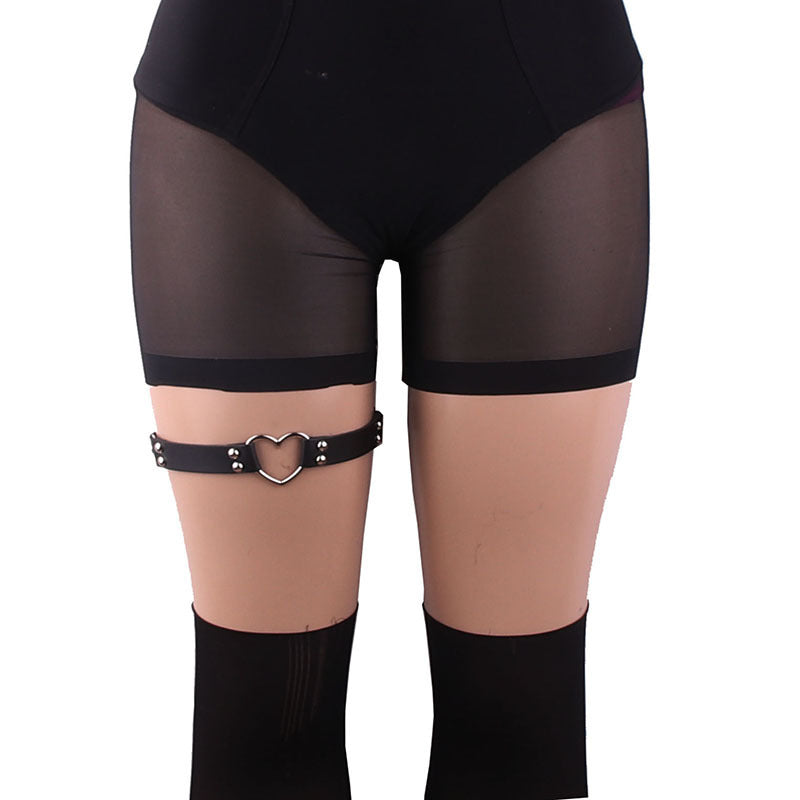 Leather Hand-studded Leg Loop Garter Belt - Mubimart -  