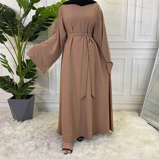 Basic Middle Eastern Turkish solid color plus size robe dress - Mubimart