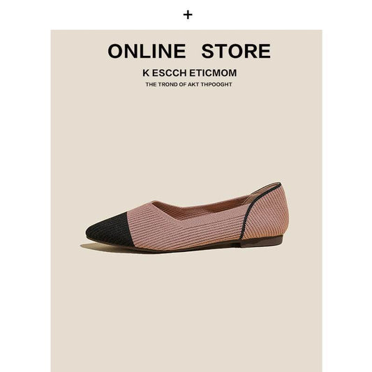 Pointed Toe Shallow Mouth Color Matching Flat Shoes - Mubimart