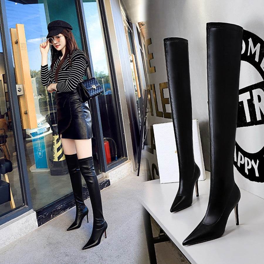 Stiletto Pointed Toe Over-the-knee Boots - Mubimart