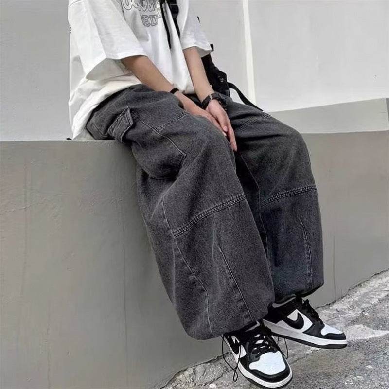 Mens Vintage Versatile Workwear Wide Leg Jeans - Mubimart